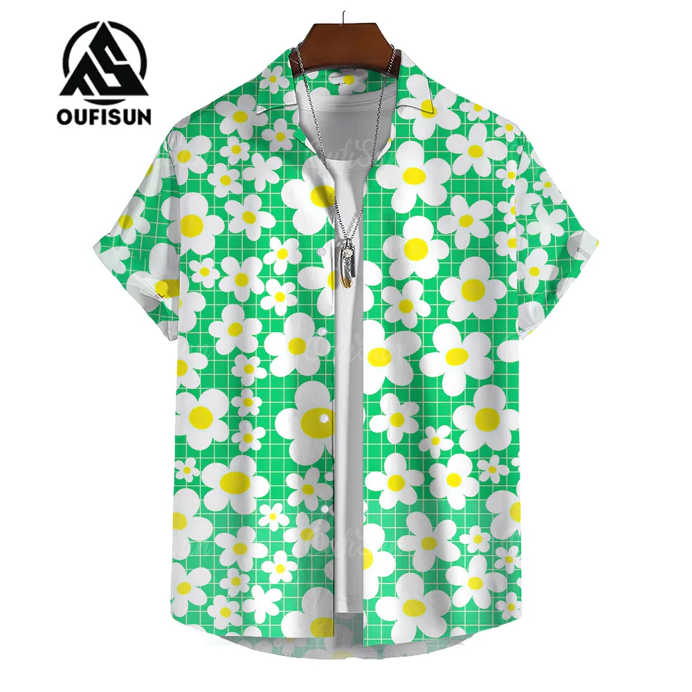 Hawaiian Rainforest Floral Print Shirt Men's Casual Short Sleeve Shirt Summer Beach Vacation Men's Shirt Oversized Tops 4