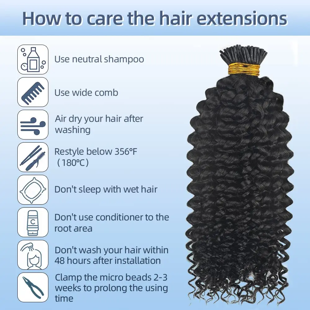 Human Hair Extensions Natural Black Women Brazilian Kinky Curly Hair Human Extensions I-Tips