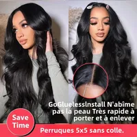 Perruque frontale en dentelle HD 13x4 en cheveux humains, densité 250, ondulations naturelles, 30-40 pouces, noire, prête à porter, Perruques frontales en 13x6, Perruques sans colle 5x5 à ondulations lâches effet eau 2