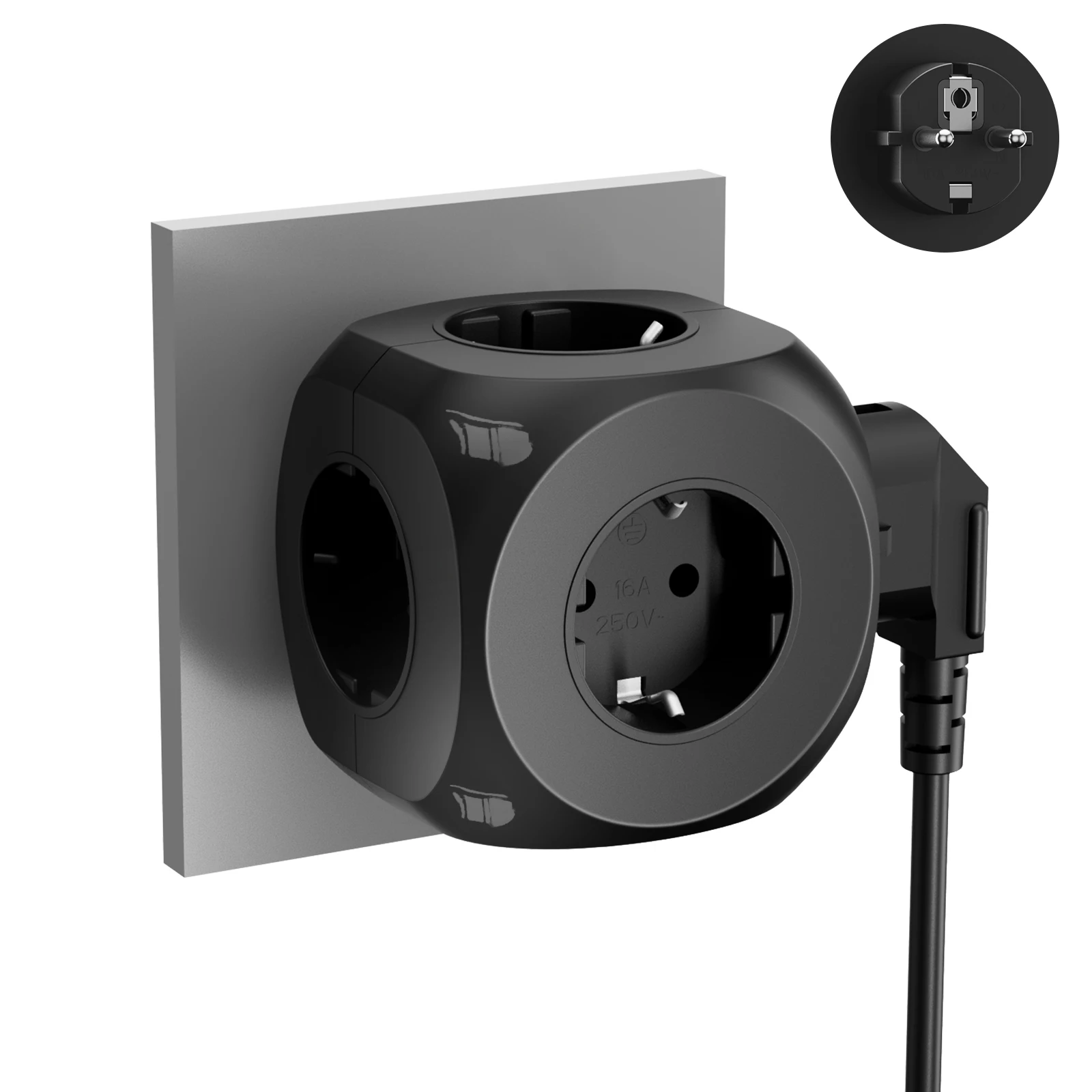 Versatile 5-in-1 Wall Mounted European Plug Power Strip - 4000W Capacity