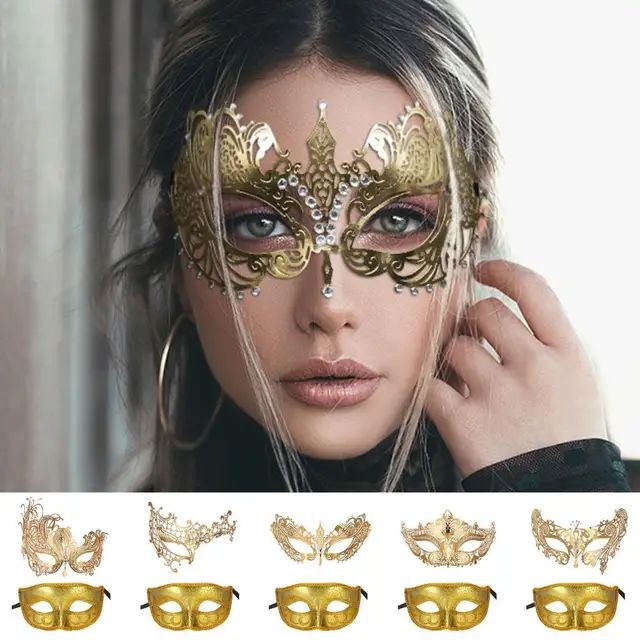 Women Men Masquerade Face Cover Set Sexy Fox Eye Masks Party Fancy Dress Cosplay Costume Metal Venetian Masquerade Masks