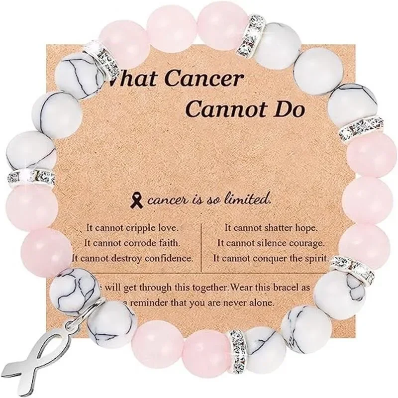 Breast Cancer Awareness Natural Stones Crystal Bracelet Message Card Jewelry fashion bracelet fashion jewelry