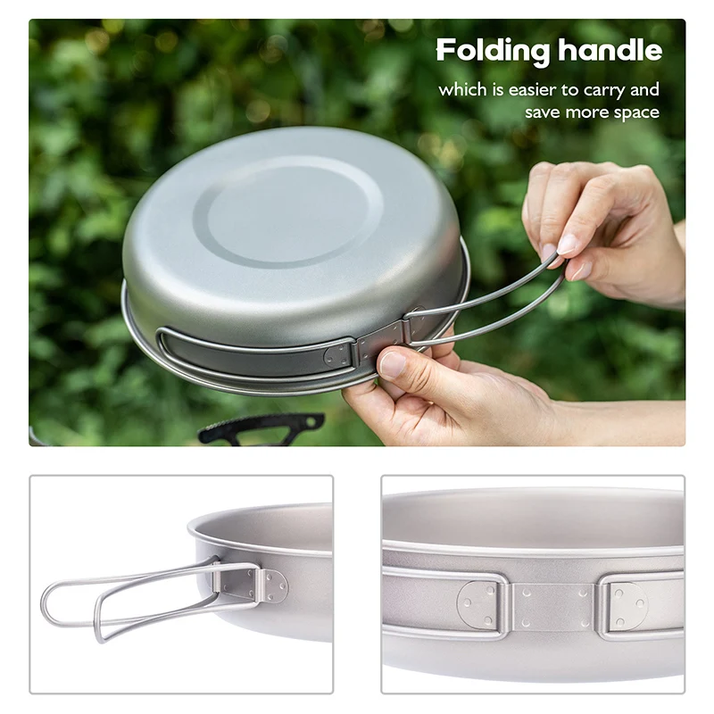 Grenzenlose Reise Titan Bratpfanne Teller Teller mit Klapp griff ultraleichte Camping Picknick Pfanne Bratpfanne Geschirr ti2063c – Detail 4