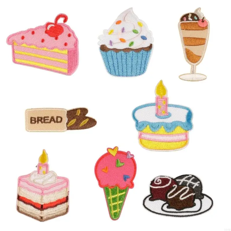 8 PCs Cartoon Cake Applique Flecken Broteisen auf Flecken Eiscreme bestickte Pflaster Reparaturflecken nähen Sie die Flecken – Detail 7