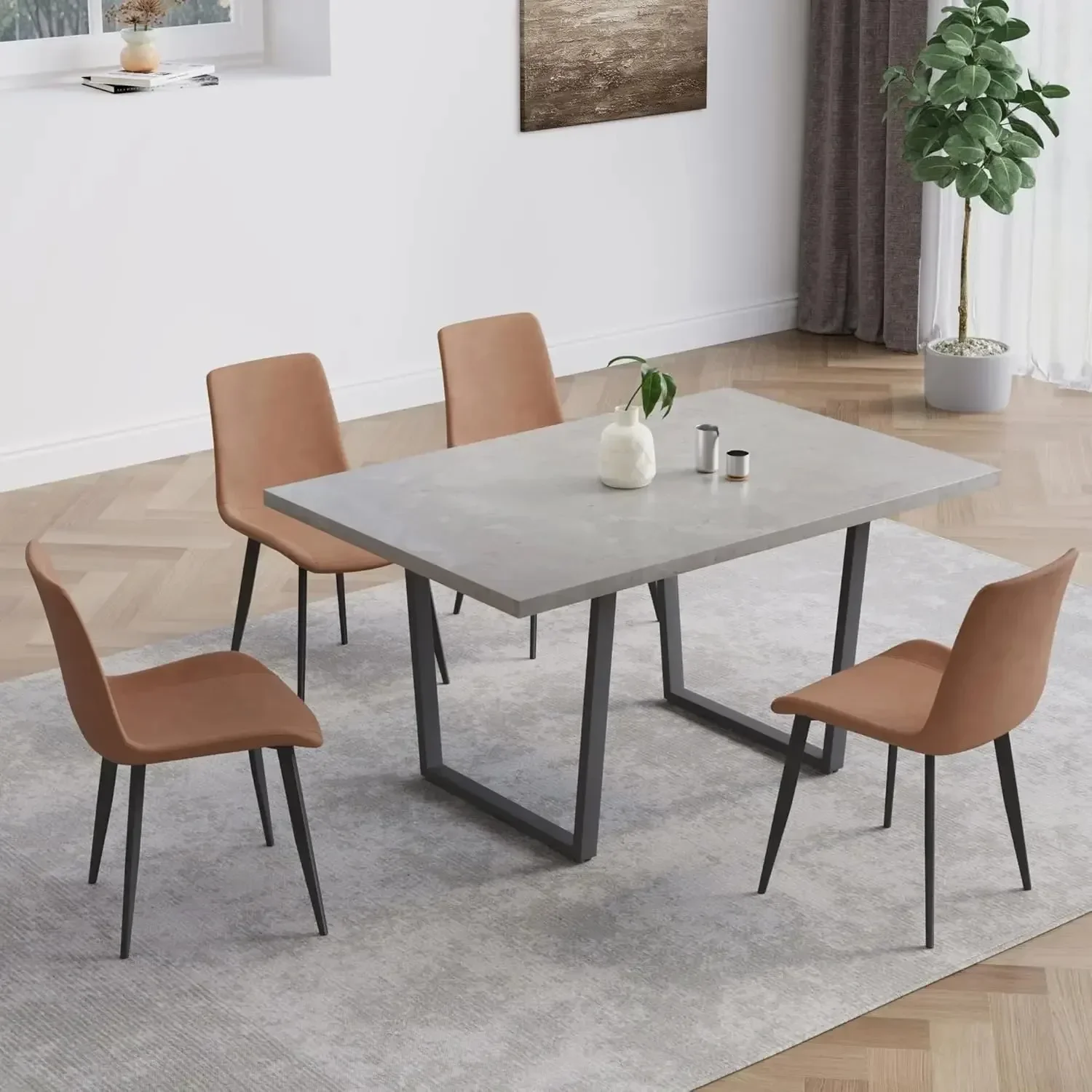 3 Piece Dining Table Set with Gray Bench, 42.9 Inch Modern Kitchen Table with Right Seat Corner Bench and 43.3 Inch Bench