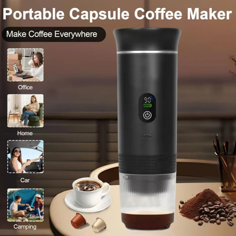 Portable Electric Espresso Machine Travel Coffee Maker Compatible with Ground Coffee and Nespresso Capsules with LCD Screen