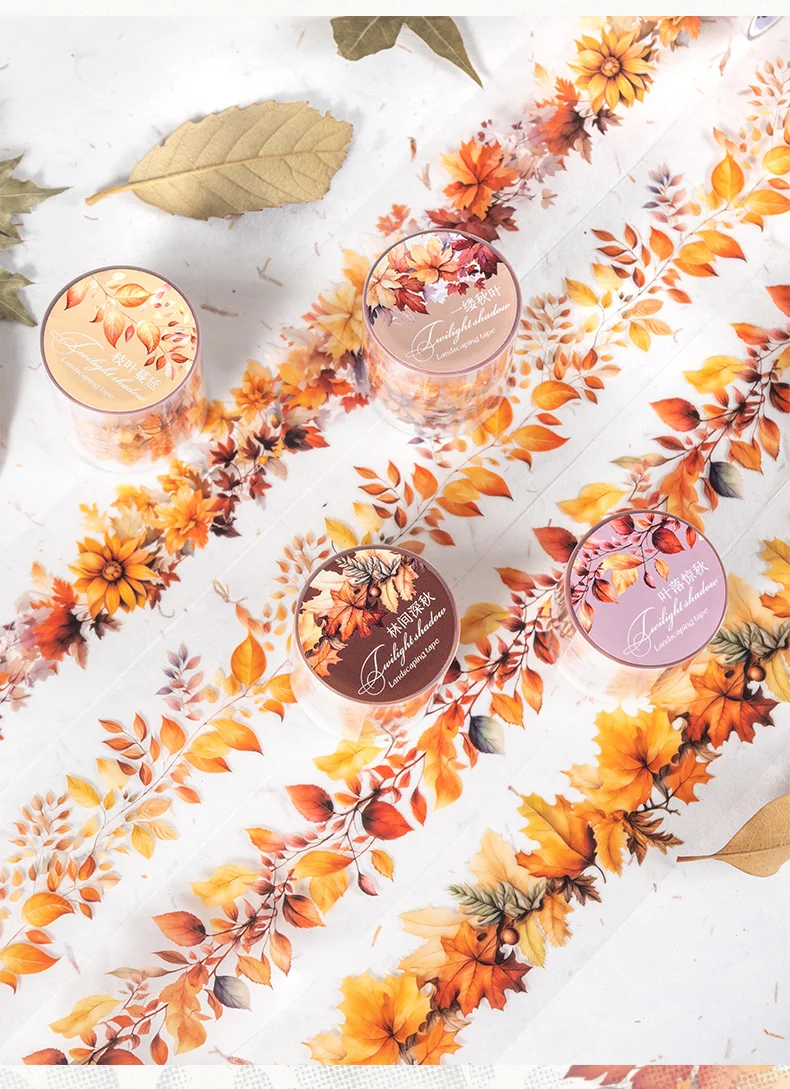 Journal GO 4.5x200cm Transparent PET Autumn Leaves Plant Tape DIY Scrapbooking Photo Album Collage Journaling Masking Tape – Detail 4