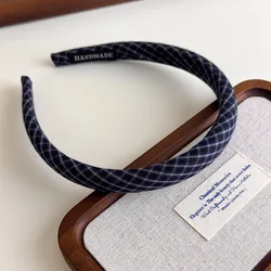 Vintage - Inspired Plaid Padded Headbands - Comfortable Non - Slip Hair Accessories for Women and Girls (Navy)