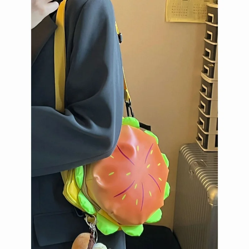 Cute 3D Cheese Hamburger Crossbody Bag Women's Japanese Style Cartoon Shoulder Bag Fashion Casual Daily Use Small Backpack