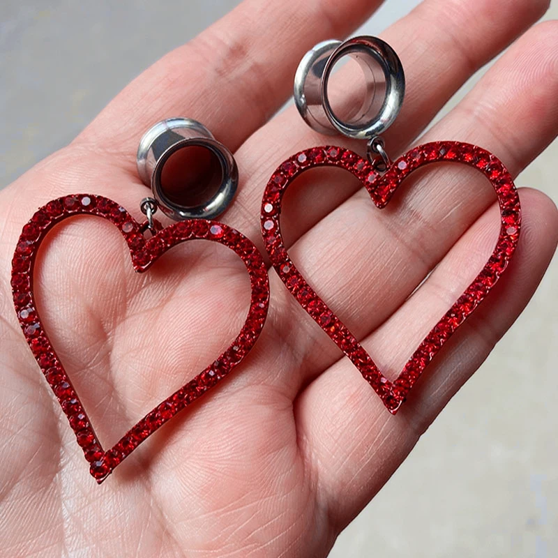Heart Pendant Ear Plugs Tunnels Ear Piercing Expander Jewelry Stainless