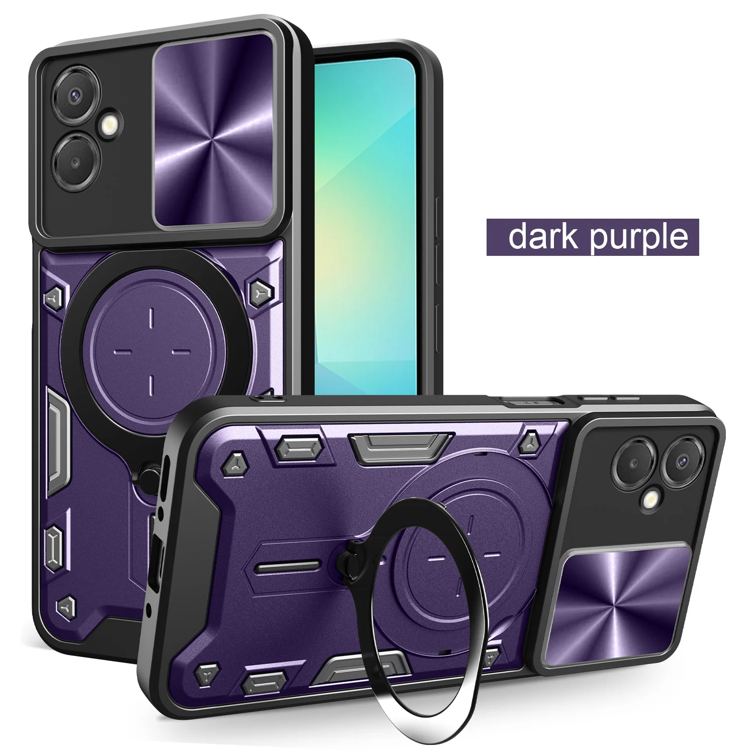 Heavy Duty Rugged Armor Phone Case with Magnetic Bracket and Slide Camera Protection Cover