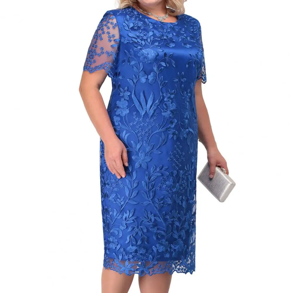 

Vintage Party Women Dress Flower Embroidery Wedding Luxury Elegant Dress Double Lace Floral Prom Bodycon Formal Dress mom