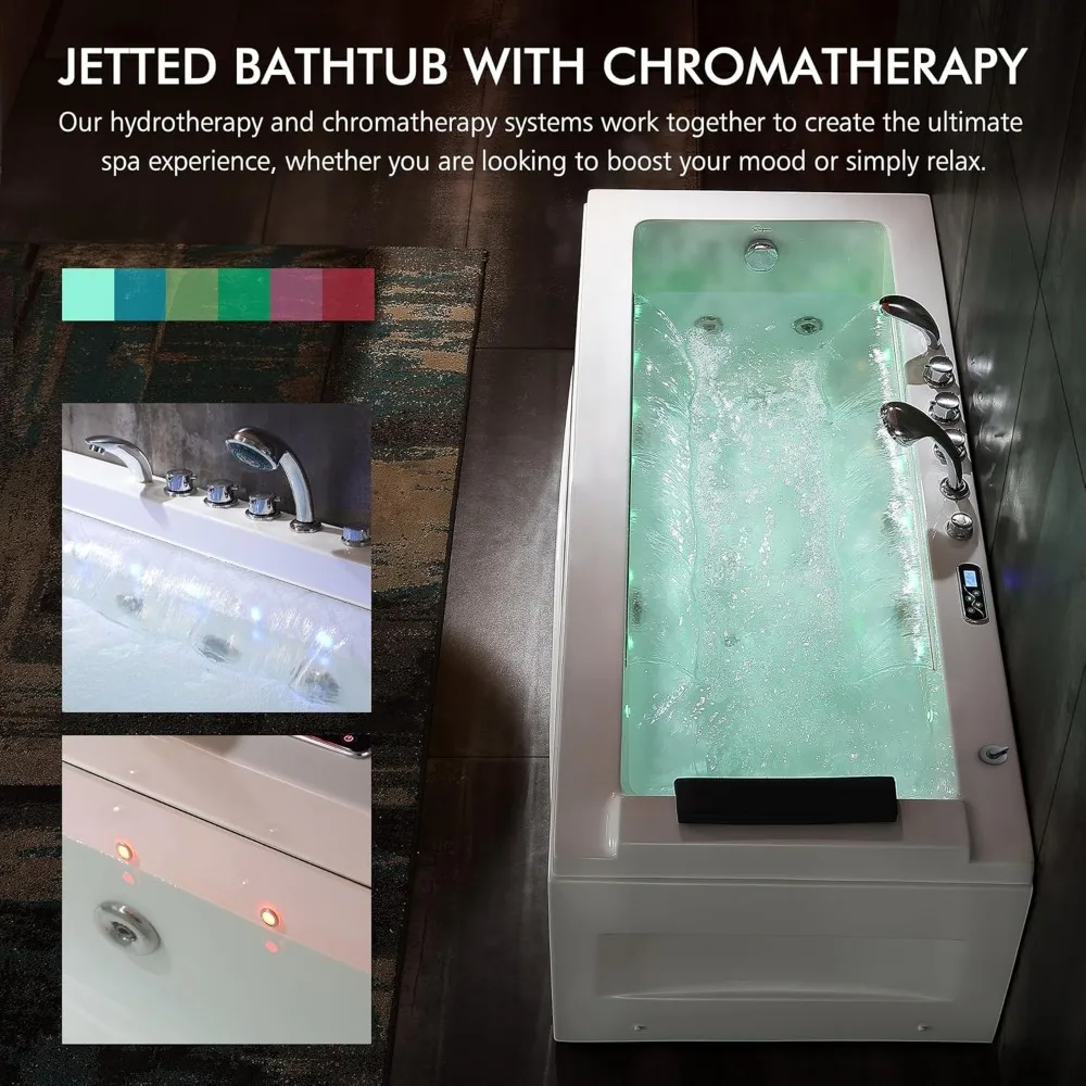 67 in Whirlpool Bathtub,Jetted Tub with Heater,Hydro Massage Bathtub with 9 Water Jets+8 Air Jets,SPA Bathtub with 4
