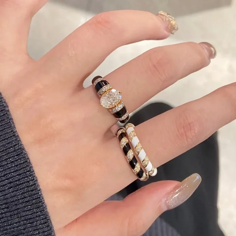 Exquisite Black Agate Vinatge Style Fine Jewelry Luxury Daily rings Couple Style Stacked Ring Engagement Wedding Opening 3