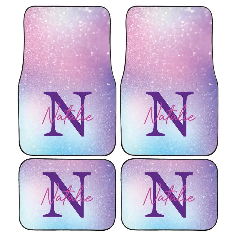 

Personalised Custom Printed Purple Pink Glitter Initial/ Name Car Mats, Perfect Christmas Gift for Him or Her