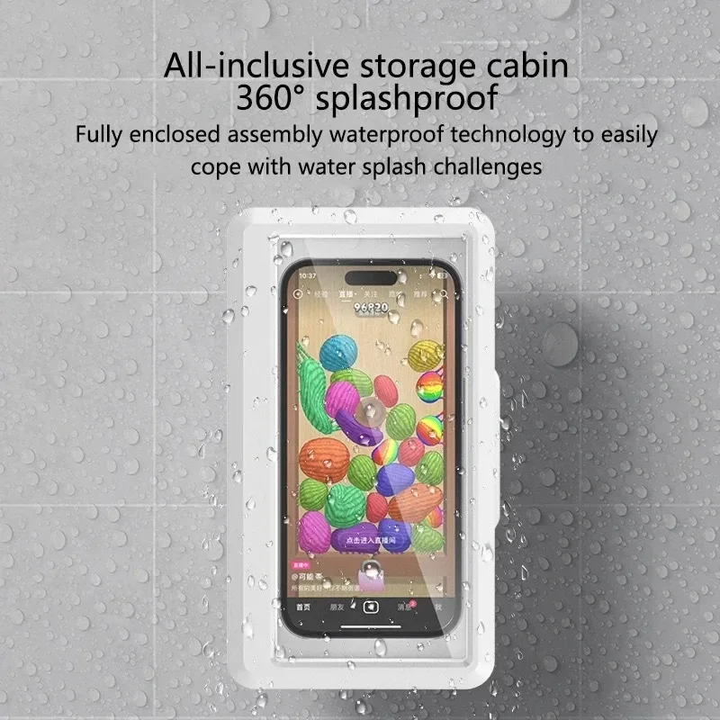 Waterproof Anti-Fog Touch-Sensitive Shower Phone Holder with No-Drill Self-Adhesive Wall Mount