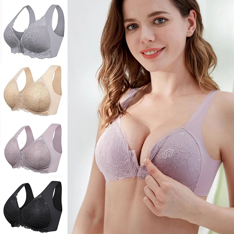 Sexy Underwear Women Push Up Bras For Women Plus Size Seamless Lace Bra  Front Closure Wireless Gather Brassiere Bralette