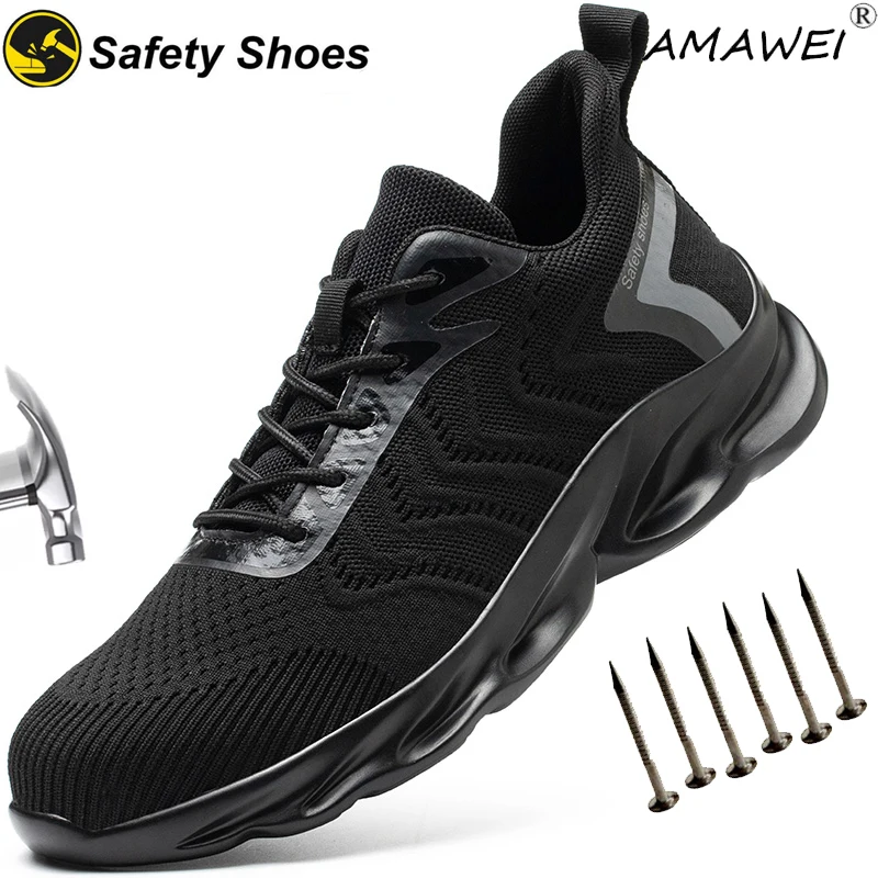 

AMAWEI Safety Shoes Men Women Work shoes Lightweight Breathable Men Work Shoes Steel Toe Safety Work Boots Anti-Puncture