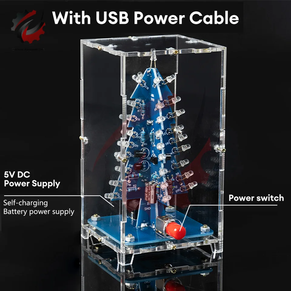 DIY RGB LED Flashing Christmas Tree Electronic Kit | Solder Practice Kit For Adults, 3D PCB Tree - View #6