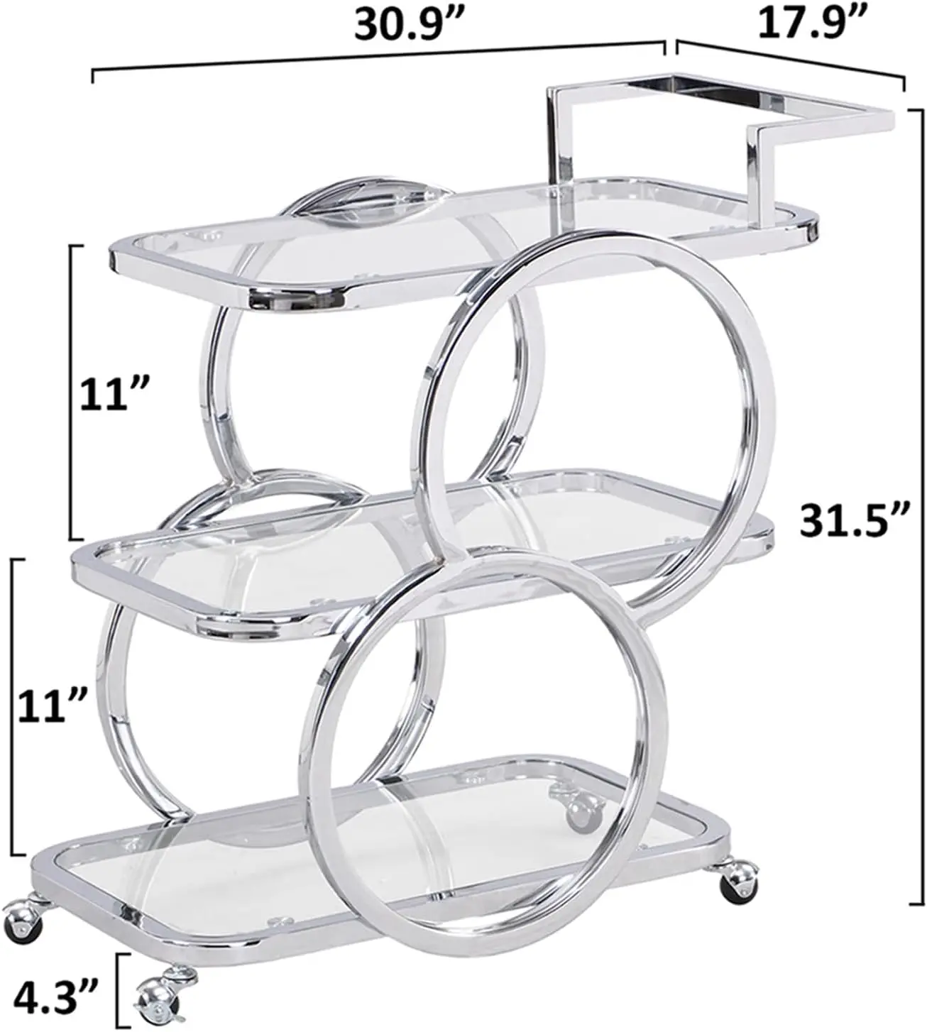 Home Bar Serving Carts 3 Tier Kitchen Carts on Wheels Mobile Bar Carts for Home Kitchen Dining Room Living Room Party, Chrome 3
