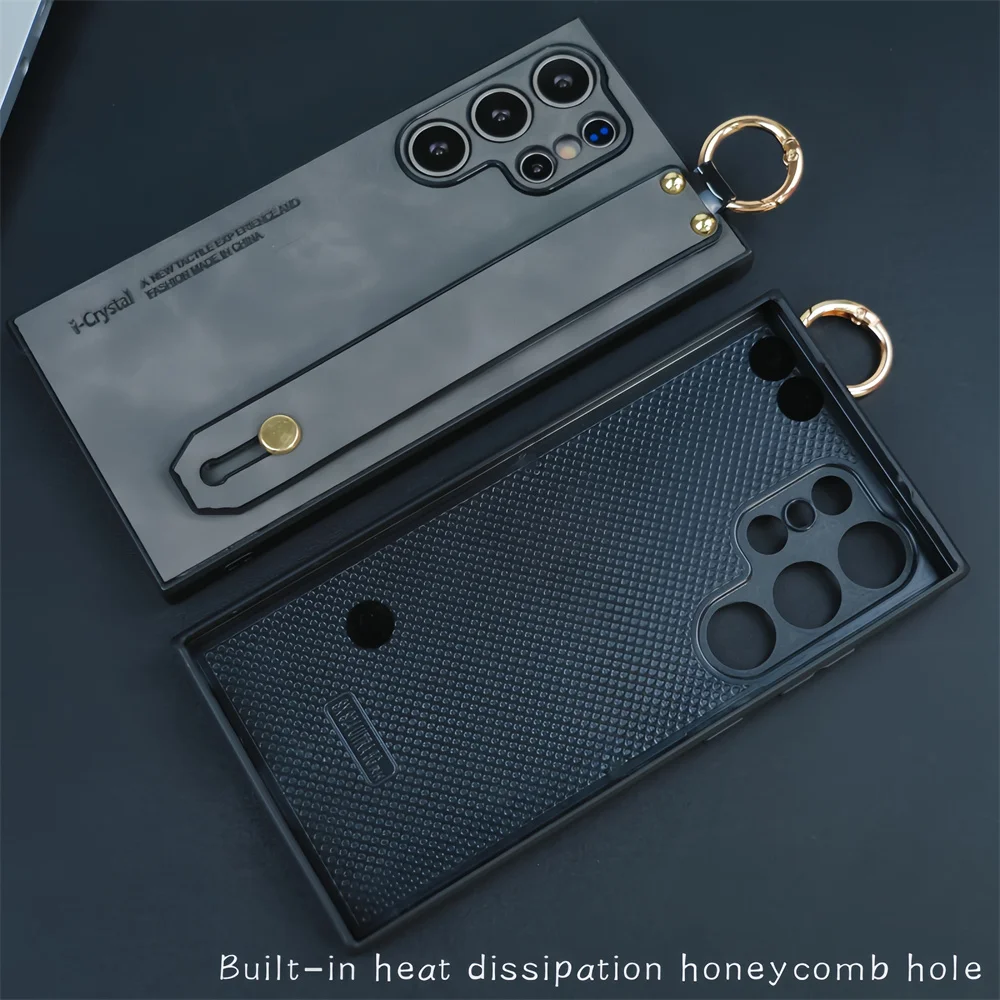 Luxury Matte Sheepskin Leather Wrist Strap Phone Case with Lens Protection Cover