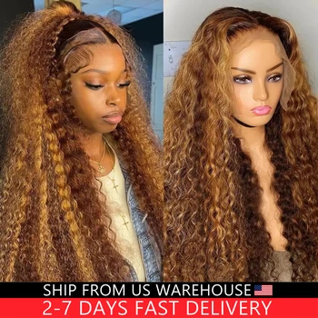 30 32 Inch Highlight Ombre Lace Frontal Wig Curly Human Hair Wigs 4/27 Colored 13x4 13X6 Deep Curly 4x4 5X5 Lace Closure Wigs 1