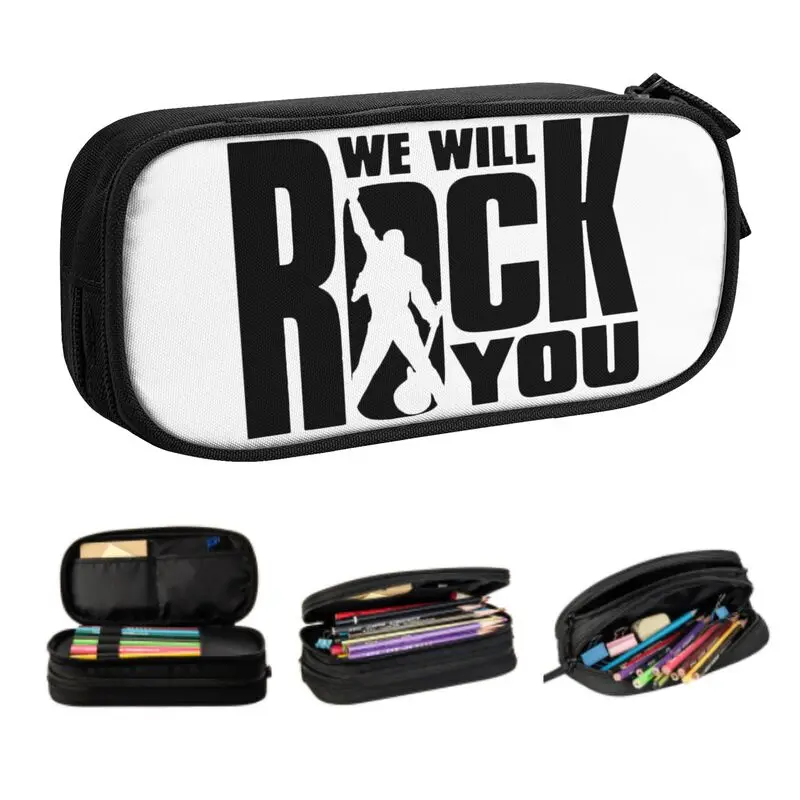

Customized We Will Rock You Kawaii Pencil Cases Girls Boys Large Capacity Queen Rock Band Pencil Pouch School Accessories