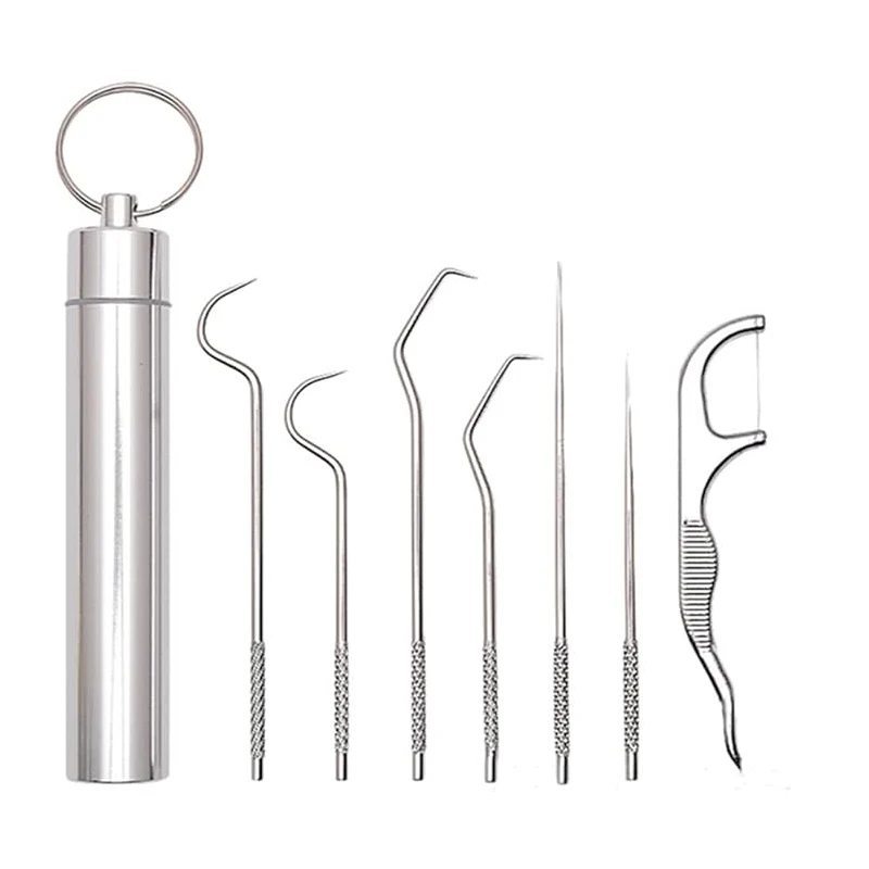 1set Stainless Steel Toothpick Set Tooth Flossing Reusable Portable Toothpick Floss Teeth Cleaner Oral Cleaning for toothpick set