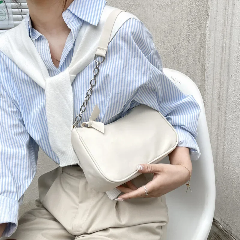 Shoulder Bags Women Underarm Chain Bag PU Candy Colors Zipper Summer Simple Students Daily Casual Handbags OL Korean Style Chic