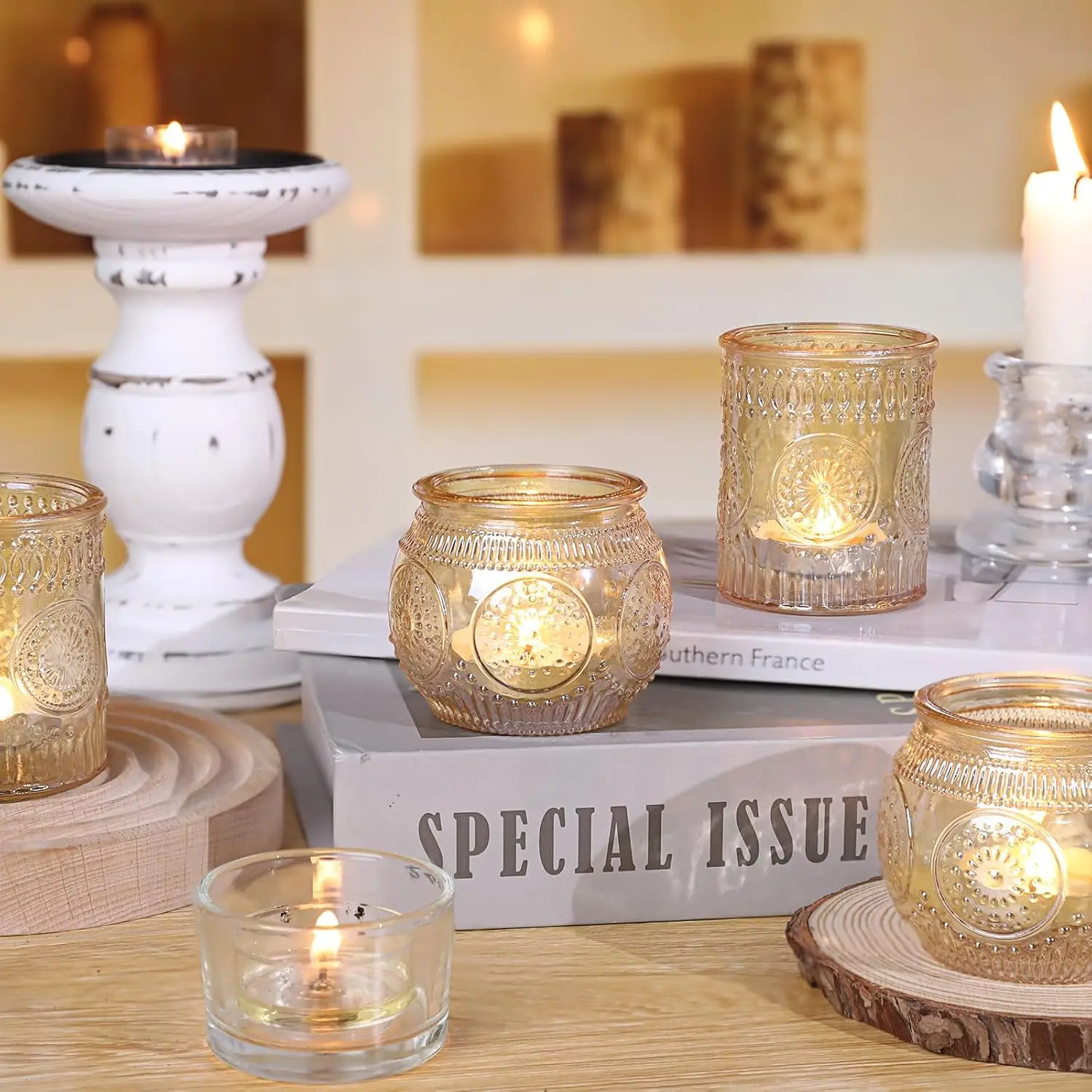 12 pcs Gold Glass Votive Holders 5