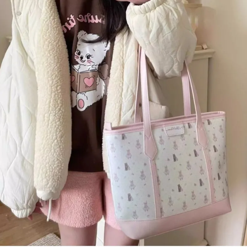 JIAERDI Harajuku Aesthetic Print Handbag Women Versatile Large Capacity Shoulder Bags Wallet Female Retro Pink Tote Bag 2025