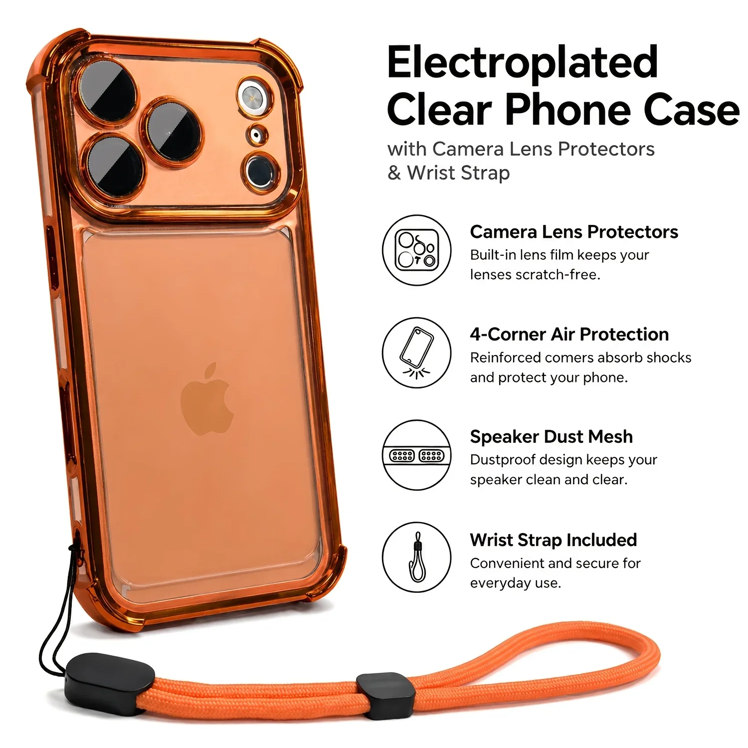 Sleek Transparent Shockproof Phone Case with Wrist Strap Cover