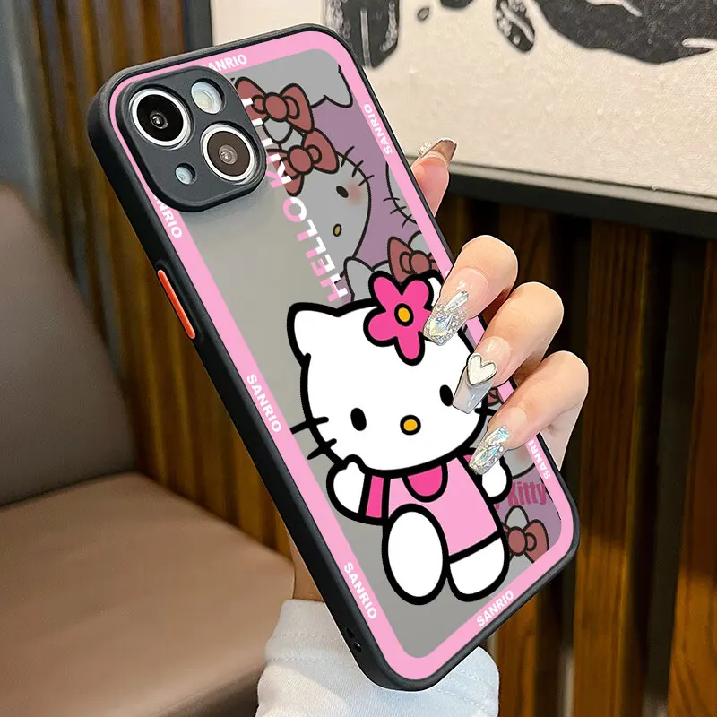 thumbnail image 1 of Phone Case For iPhone 15 14 13 12 Mini 11 Pro Max X XS XR 7 8 Plus 14+ 14pro Silicone Edge Matte Coque Hello Kitty Kuromi Melody, 1 of 5