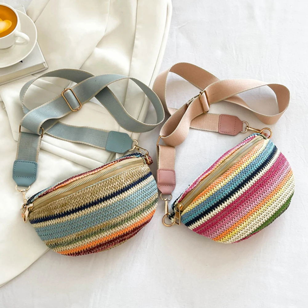 Rainbow Striped Fanny Pack Bum Bag Fashion Female Sling Waist Pack Casual Adjustable Strap Simple Portable for Weekend Vacation
