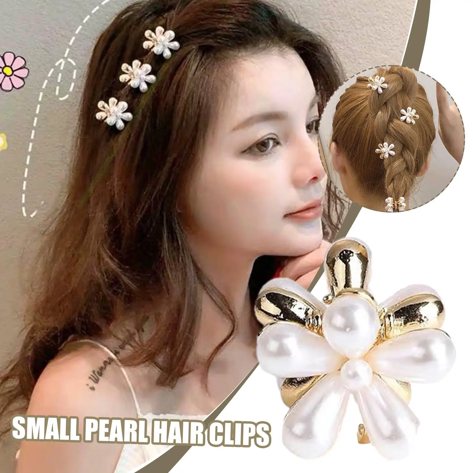 

Vintage Mini Hair Claw Pearl Daisy Retro Double Five Hair Grab Girls Petal Accessories Hairpin Cute Clips Flower Small Z7N2