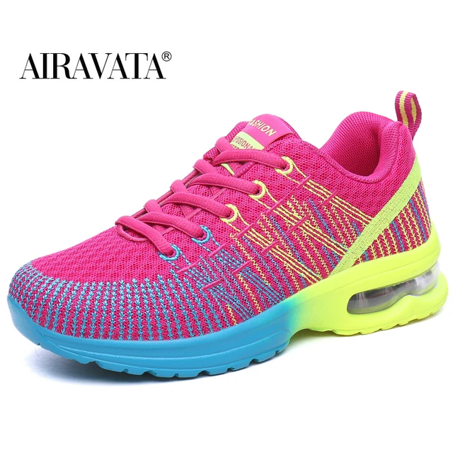 Women's Casual Fashion Air Cushion Lightweight Training Shoes Mesh Breathable Sneakers Red Color