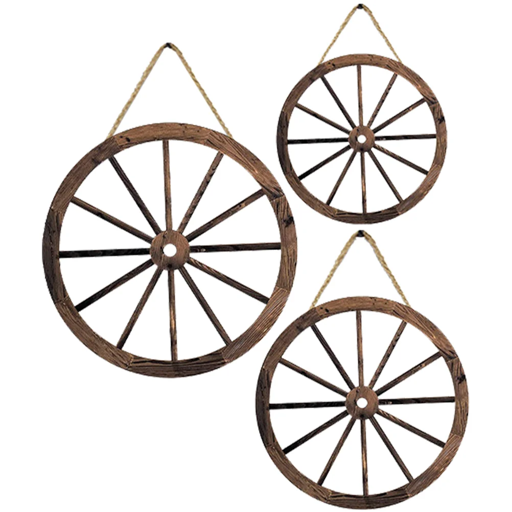 

3pcs Hanging Wheel Decor Vintage Wooden Wheel Pendant for Home Bar Kitchen