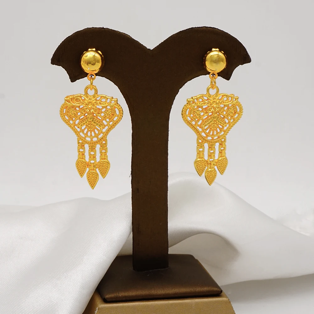 Dubai Goldfarbene Schmucksets, Halskette, Armband, Ohrringe, Ring, afrikanische, nigerianische Hochzeitsfeier für Frauen, modisches Schmuckset – Detail 5