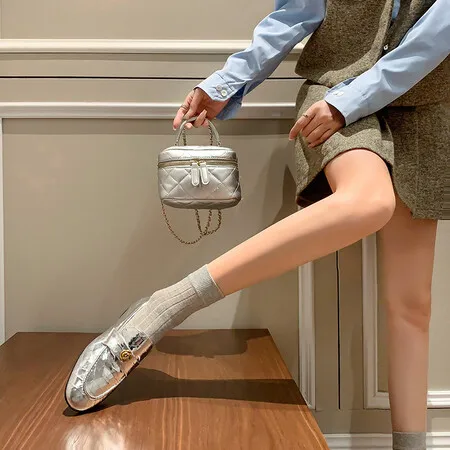 Genuine Leather Camellia Flower Loafers for Women's 2024 Spring New Thick Sole Single Shoe Buckle British Small Leather Shoes