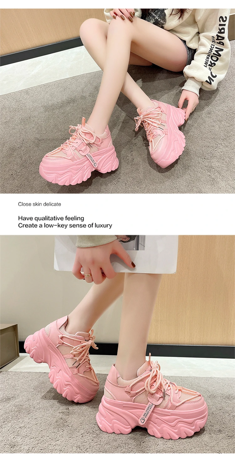 8cm Chunky Heel Women's Sneakers Solid Color Platform - true deals club