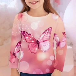 Korean Children's Clothing 2023 Long Sleeve T-Shirt For Girl Teenegers Tops Sparkling Butterfly Girls T Shirt For Kids 10 Years