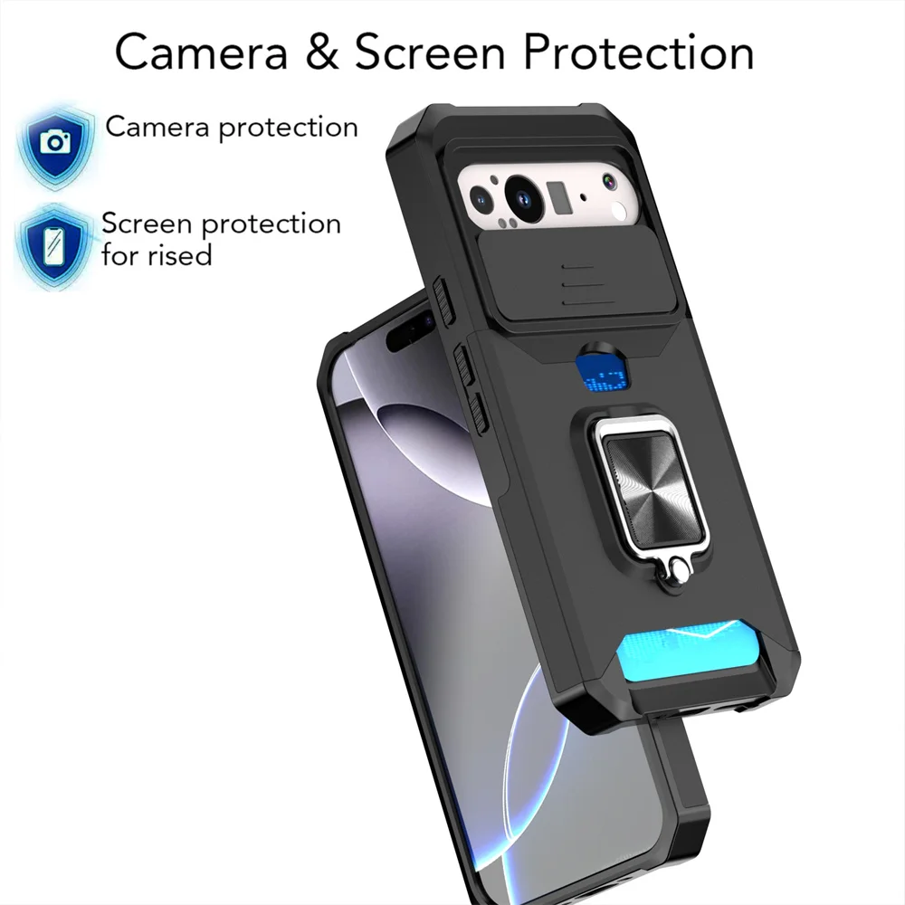 Luxurious Magnetic Phone Case with Slide Camera Protection and Folding Ring Stand