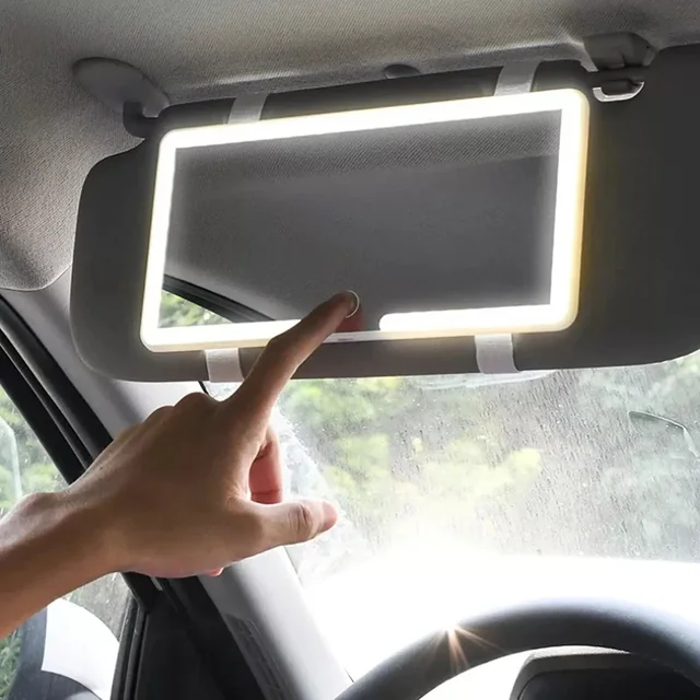 Intelligent Touch LED Mirror Rechargeable Makeup Mirror Size 23.5*12.7cm Car Vanity Mirror 600 MAh Lithium Battery Compact Size 2