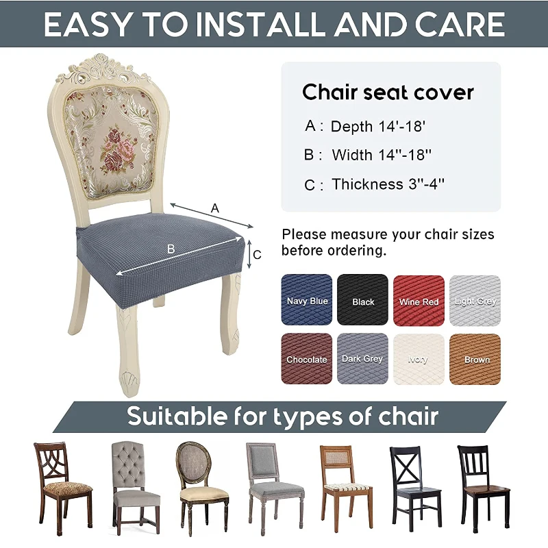 Jacquard Chair Seat Covers Removable Washable Anti-Dust Stretch Spandex Dining Room Upholstered Chair Cushion Slipcovers 2