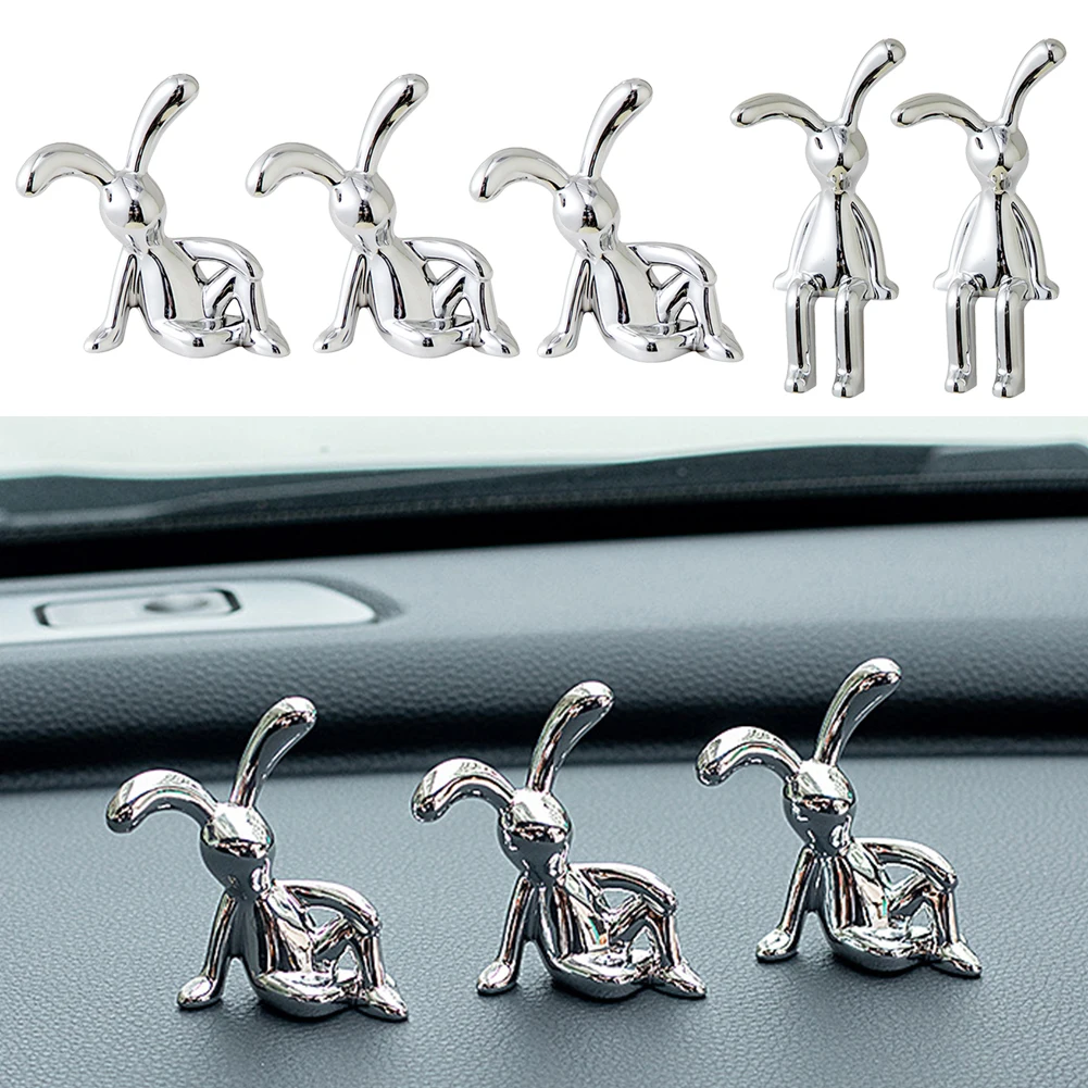 Silver Modern Style Rabbit Figurine - Cute Cartoon Bunny Sculpture