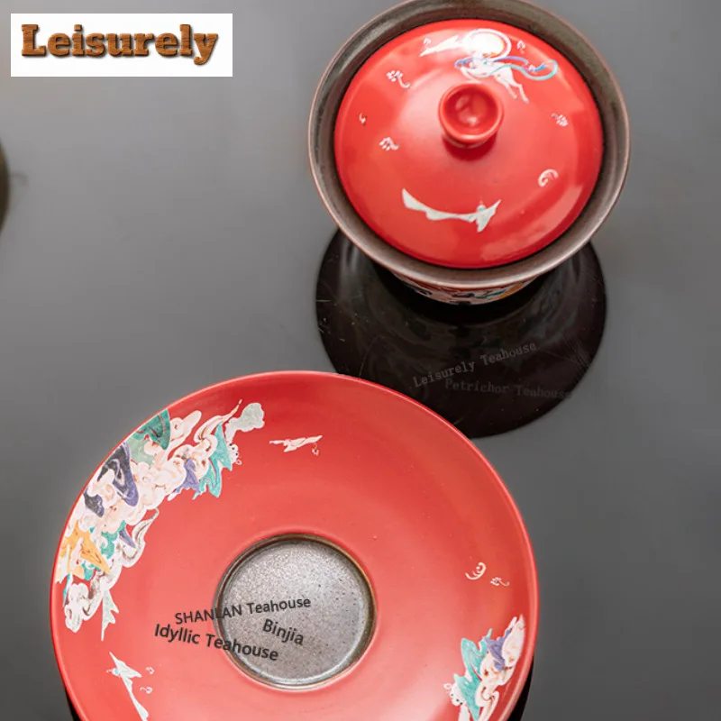 150ml Dunhuang Nine-color Deer Horseshoe Gaiwan Zen Tea Tureen Tea Bowl With Lid Kit Tea Brewing Cover Bowl Tableware Craft Gift