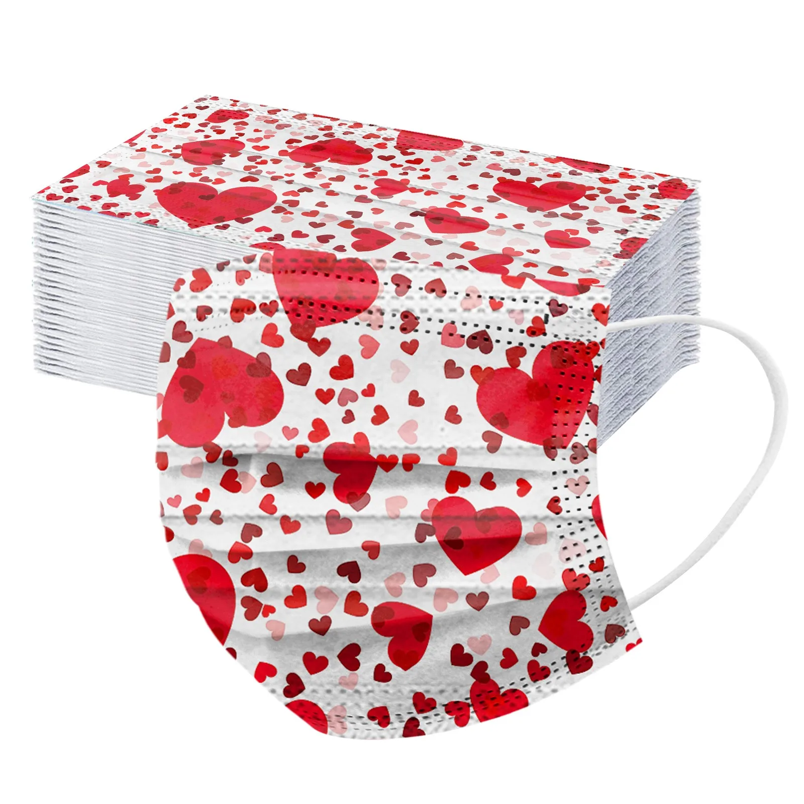 10pcs Disposable Mask Adult Valentine's Day Heart Printed Face Mask 3ply Filters Protection