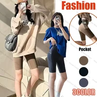 Big Size Leggings Women Sports Shark Shorts with Pocket Stretchy High Waist Hip Lift Workout Running Quick-drying Gym Shorts