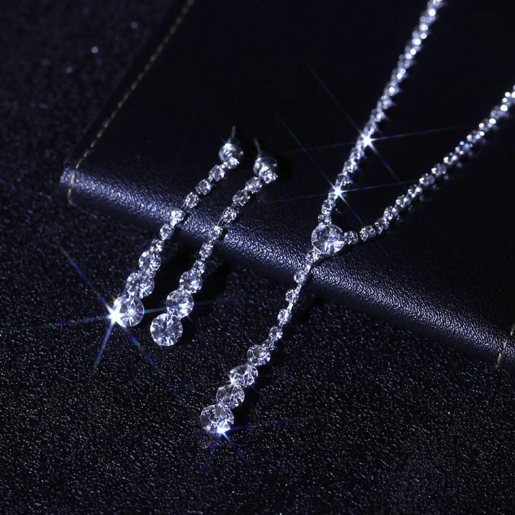 Classic Fashion Banquet Wedding Jewelry Set for Women Charm Tassel Crystal Zircon Necklace Earrings Set of 2 Anniversary Gift bridal jewelry sets