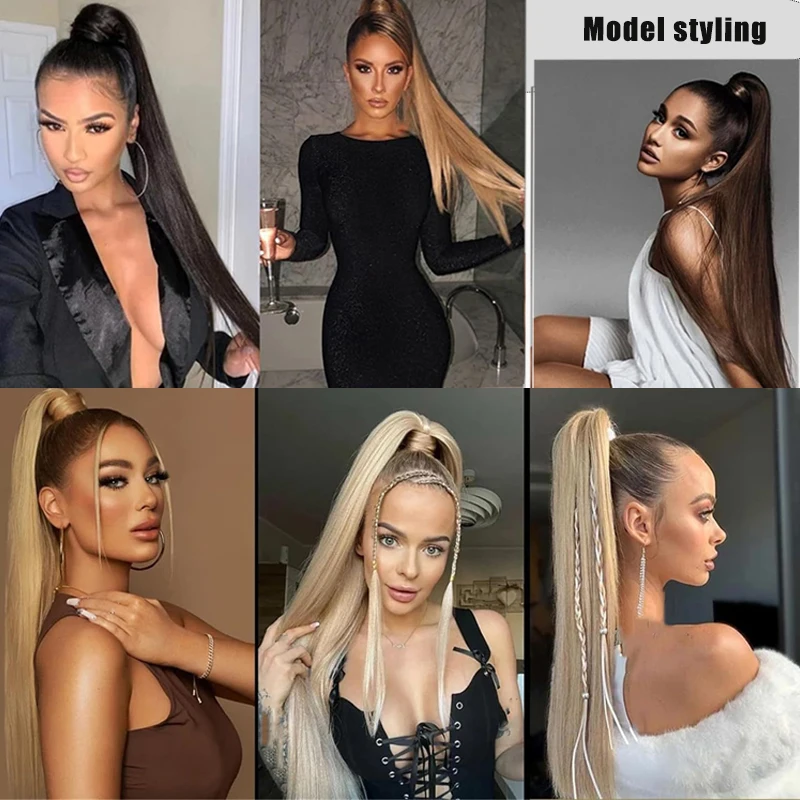 LUPU Women's Ponytail Extension, Long Braid Tied Hair, Rubber Band Braided Wig, Synthetic Ponytail 22 inches